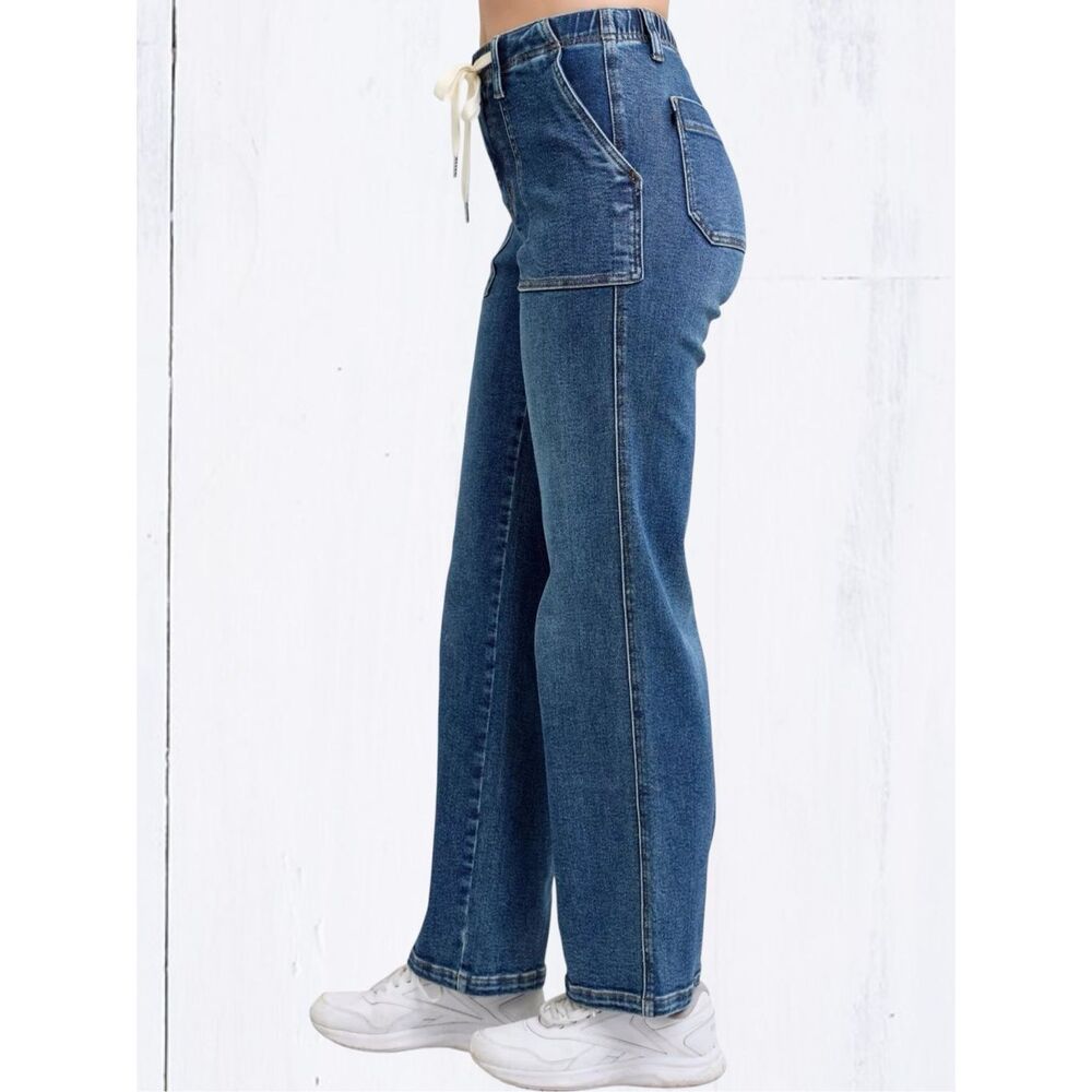Judy Blue Drawstring Wide Leg Jeans High Rise Medium Wash Relaxed Fit NWT - Picture 7 of 16